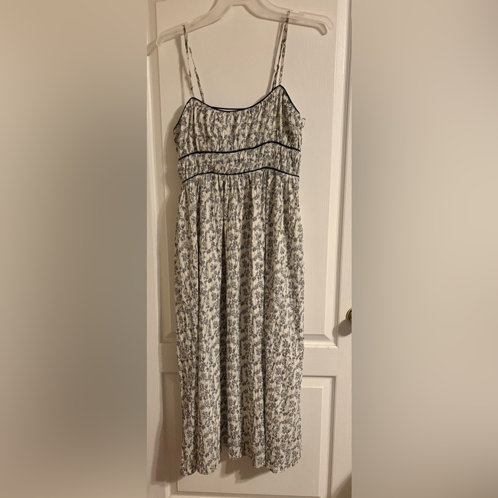NWOT Lush Black White Ditzy Floral Baby Doll Ruched Midi Dress Large Cottage